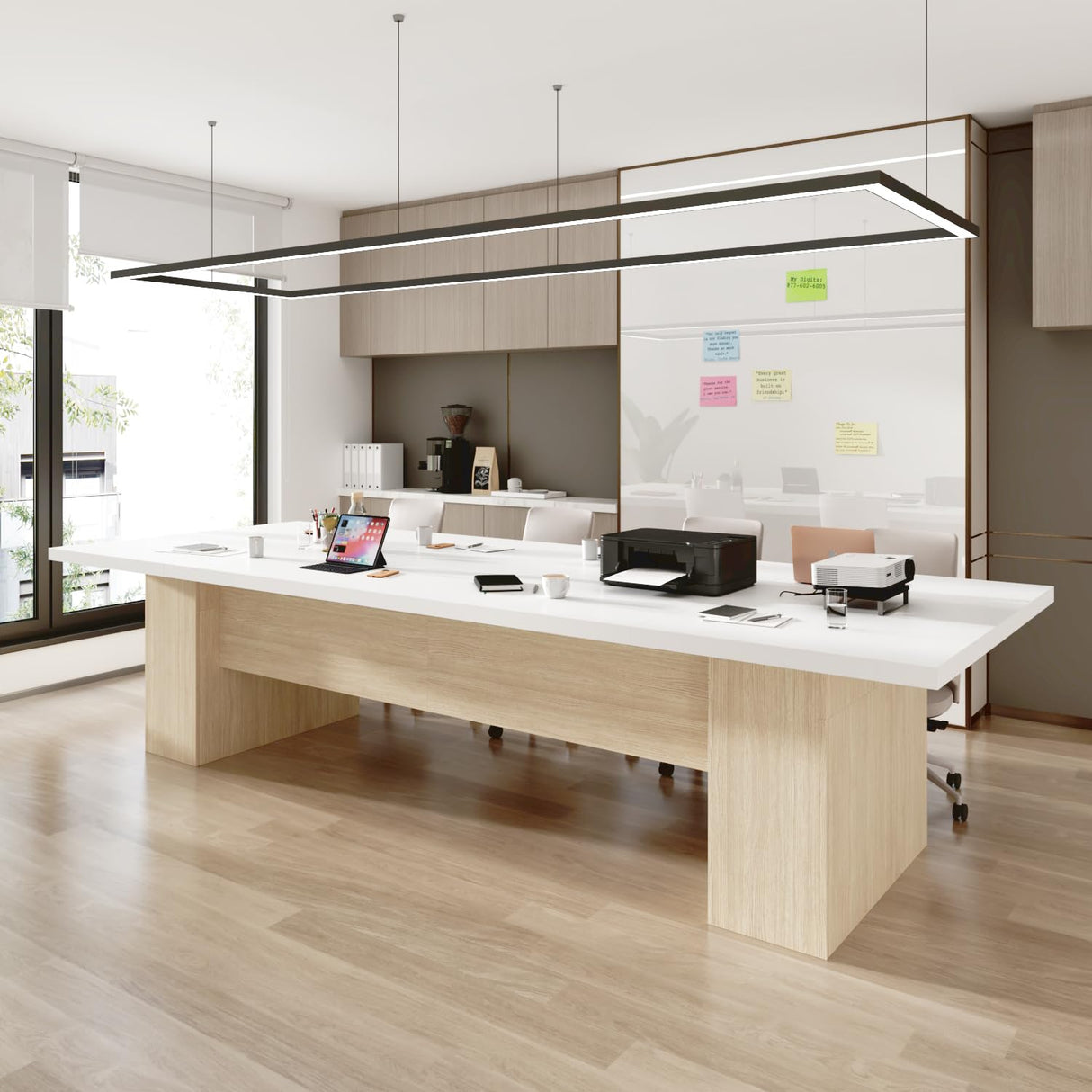 Homsee 118.1" W Rectangular Conference Room Table for 10-12 People, Modern Wood Seminar Meeting Table for Boardroom, Versatile Dining Table for Dining Room, White & Light Brown Homsee