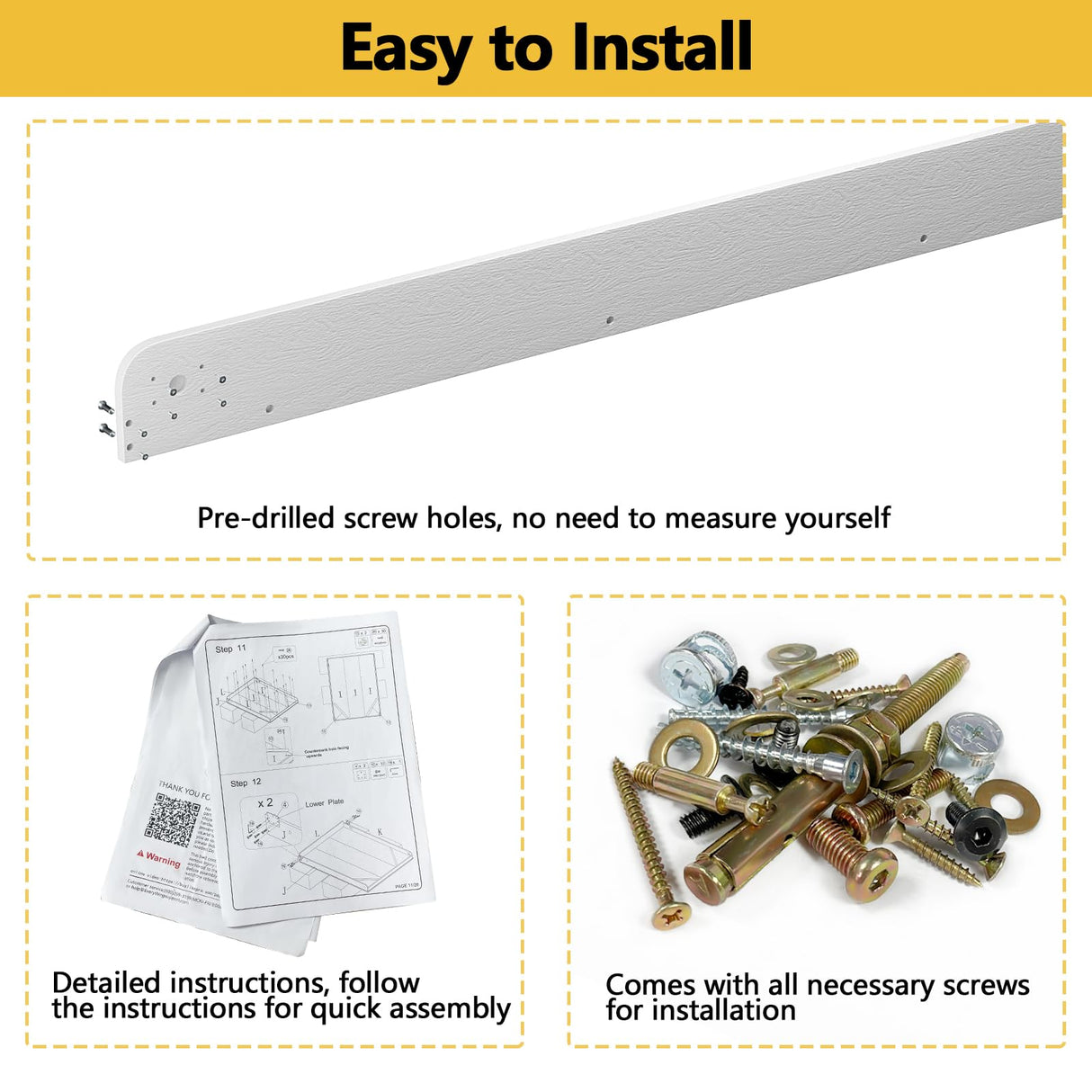 ROOMTEC Space-Saving Full Size Murphy Wall Bed - Modern White Furniture for Bedroom and Home Office ROOMTEC