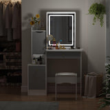 FAMAPY Vanity Desk with Mirror and Lights, Vanity Makeup Desk with Sliding Lighted Mirror, Vanity Mirror Makeup Desk with Cushion Stool, Drawers and FAMAPY