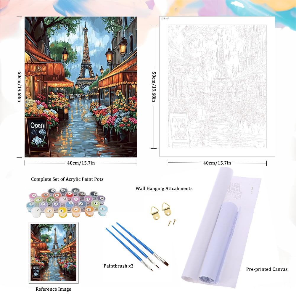 Natuyalo Paint by Numbers for Adults Beginner, Eiffel Tower Acrylic Painting by Number Kits Paris Cityscape DIY Art Craft Kits Suitable for Home Wall Decoration Frameless (16x20 Inch) Natuyalo