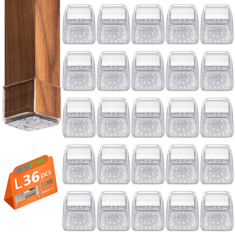 BAIPOK 36pcs Square Chair Leg Floor Protectors, Furniture Felt Pads for Hardwood Floors, Furniture Sliders for Chair Legs, Floor Protectors for Chairs, Silicone Chair Leg Caps Cover, Large, Clear BAIPOK