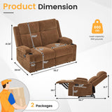 RIHEREFY Loveseat Recliner Sofa, Double Seat Couch with Adjustable Footrest, Wall Hugger Sofa for Living Room & Home Theater & RV(Brown) RIHEREFY