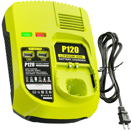 【with 2 USB Port】 Charger Replacement for Ryobi 18V Charger P117 Compatible with Ryobi 12V-18V One+ Lithium NiCad NiMh Battery P102 P108 P189 P197 P103 P105 P107 P190 P191 PBP002 PBP005 TenHutt