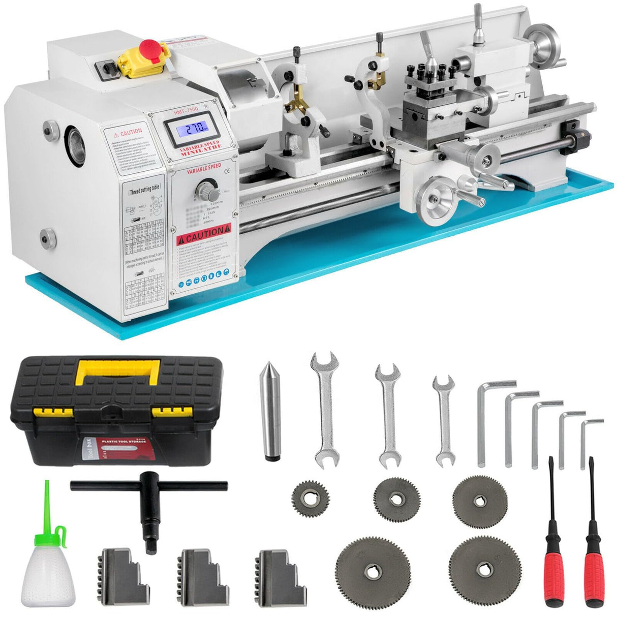 Mini Lathe Machine, 8.7"x 29.5" Mini Metal Lathe with 1100W Brushless Motor, 0-3000 RPM Variable Speed Benchtop Lathe, Mini Torno Para Metal with LED Screen, 3-Jaw Chuck SHENGJINSH