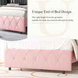 HOMBCK Queen Bed Frame, Upholstered Bed Frame Queen Size with Diamond Tufted Headboard, Faux Leather Headboard & Footboard, Wooden Slats Support, No Box Spring Needed, Easy Assembly, Pink HOMBCK