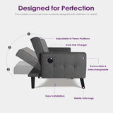 TYBOATLE 65“ Convertible Futon Sofa Bed w/ 2 USB, Upholstered Tufted Small Adjustable Folding Couch Loveseat, Modern Mid Century Sleeper Sofa for Living Room, Bedroom, Apartment, Office (Dark Grey) TYBOATLE