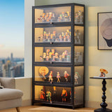 QOEUDD Curio Display Cabinet with Acrylic Glass Door, 5-Tier Tall Display Case, Curio Cabinet & Bookcase for Collectibles, Display Shelf for Home, Reading Nook, Playroom, Living Room QOEUDD