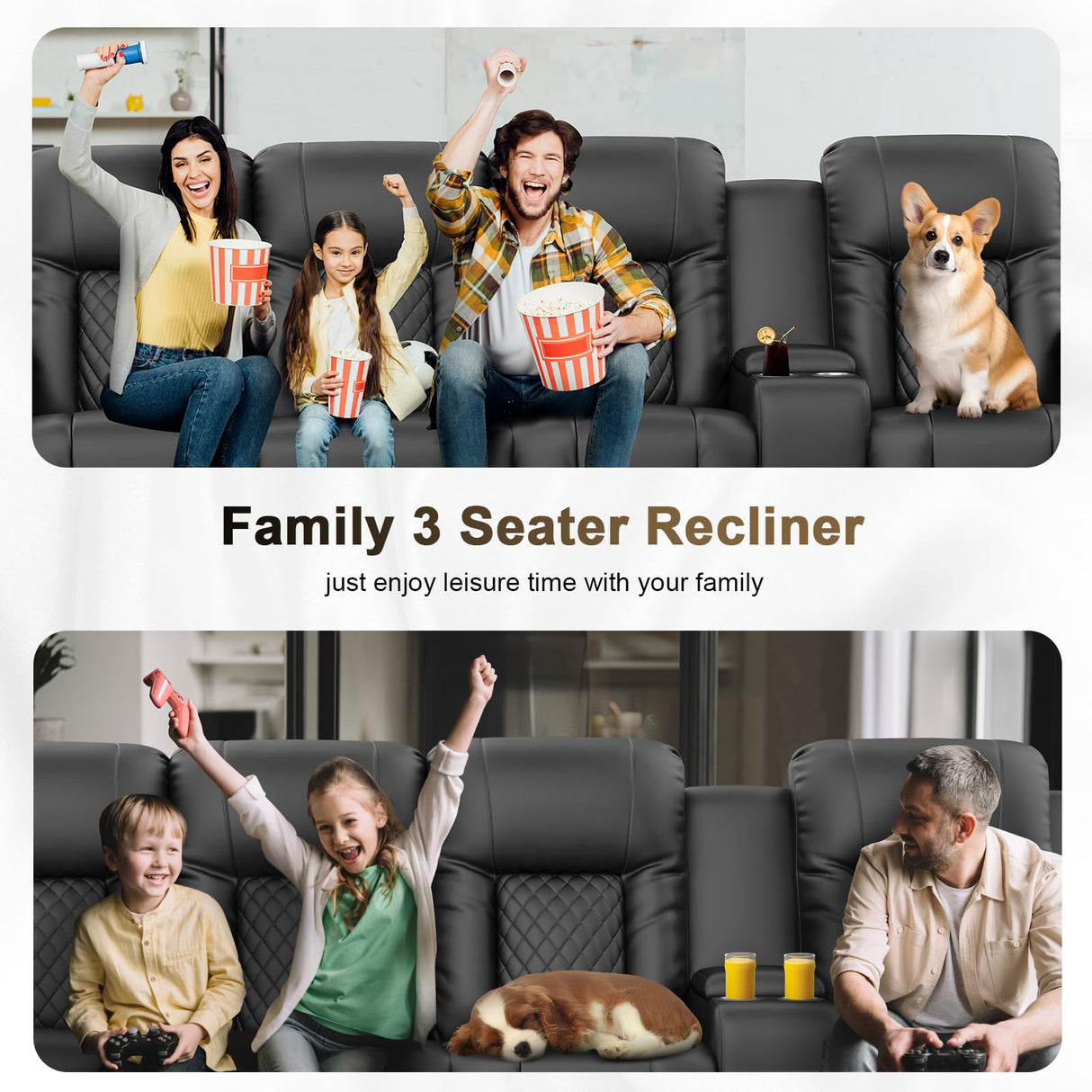 YONISEE 4 Seat Recliner Sofa with Flip Backrest Design, Loveseat Reclining Sofa with Storage Console, Drawer, USB Ports, 2 Cell Phone Holder, Loveseat Recliner Couch for Living Room (Black) YONISEE