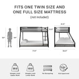 DHP Miles Low Metal Bunk Bed Frame for Kids, With Built-in Ladder, High Guardrail and Metal Slats, Floor Bed Bottom Bunk, No Boxspring Required, For Small Spaces, Twin-Over-Full, Black DHP