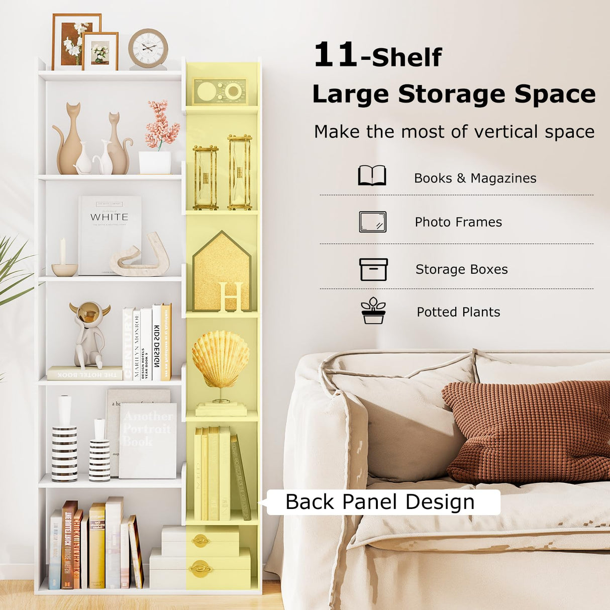 Tangkula 6-Tier Bookshelf, 64”H Tall Open Bookcase with Anti-Tip Kits, Home Office Free-Standing Wood Room Divider Display Book Shelf, Modern 11-Shelf Storage Rack for Study, Living Room (1, White) Tangkula