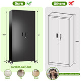 Aobabo 73" H Metal Storage Cabinet with Wheels, Locking Garage Tool Cabinet with 4 Shelves, Black, Assembly Required Aobabo