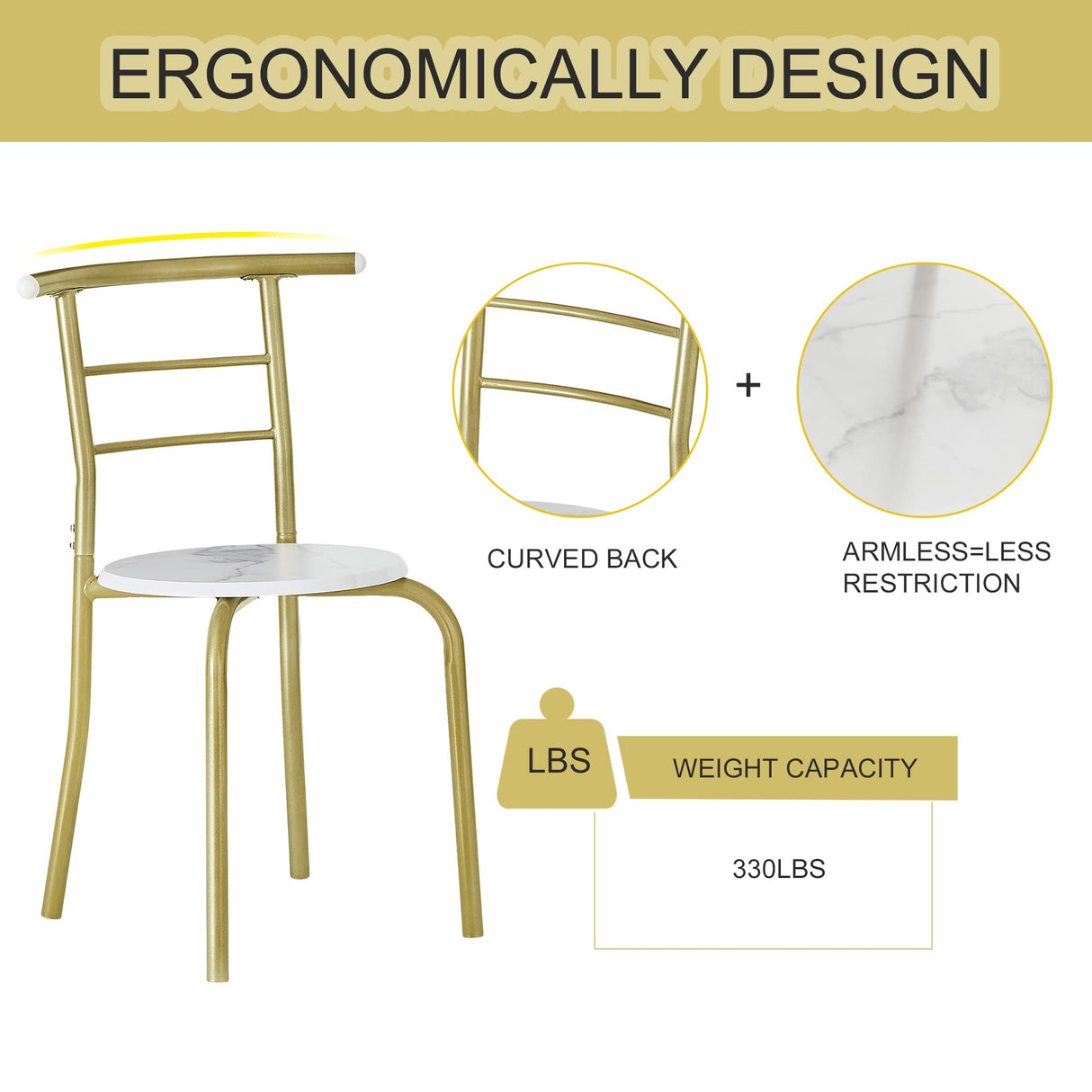 VECELO White & Gold 3-Piece Dining Table Set with Wine Rack for Small Spaces VECELO