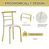 VECELO White & Gold 3-Piece Dining Table Set with Wine Rack for Small Spaces VECELO
