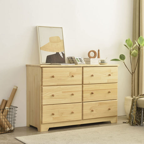 Better Home Products Solid Pine Wood 6 Drawer Double Dresser in Natural. Better Home Products