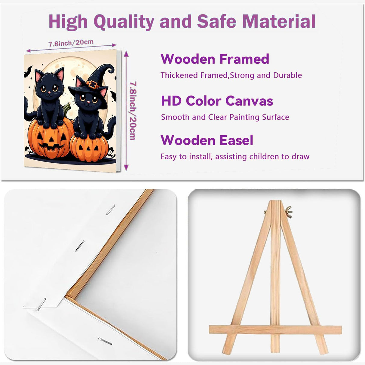 cviokrdu 2 Pack Paint by Numbers Kit for Kids with Frame-Wooden Easel, Halloween Paint by Numbers for Kids Ages 4 8 12, Easy Halloween Acrylic Oil Painting Kits for Home Wall Decoration 8x8 inch cviokrdu