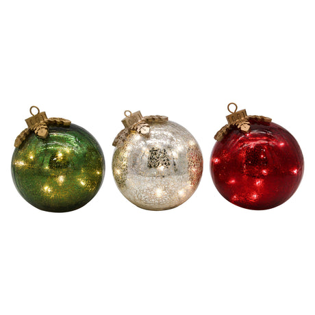 LumaBase Battery Operated Glass Tabletop Christmas Ornaments - Set of 3 Lumabase