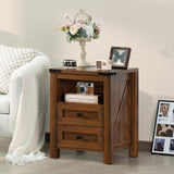 Joaxswe Nightstand with Charging Station and USB Port, Farmhouse Side End Table with 2 Drawers and Open Shelf, Wood Rustic Sofa Table, Bedside Cabinet for Bedroom, Living Room, Closet, Office(Brown) Joaxswe