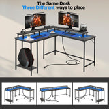 Panana 53.5" L Shaped Computer Desk Gaming Desk with LED Lights and Power Outlets, Reversible L Shaped Corner Desk with Monitor Stand, Home Office Desk with Shelf and USB Port (Grey) Panana