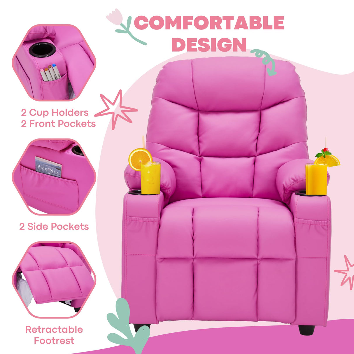 SNUGWAY Marshmallow Larger Kids Reclining Chair Leather Recliner Sofa Children Ages 3-12 SNUGWAY