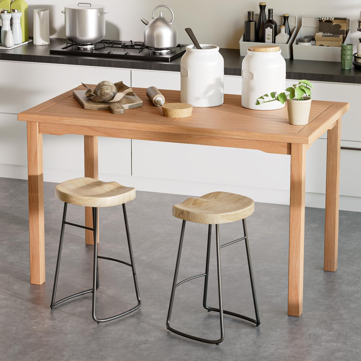 Giantex Patio Rectangle Dining Table, 49” x 27.5” Indonesian Teak Wood Outdoor Table with Spacious Slatted Tabletop for 6 Person, Indoor Outdoor Dining Table for Backyard, Poolside, Front Porch Giantex