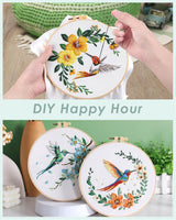 ERKOON 5 Sets Embroidery Kit for Beginners, Hummingbird and Flower Cross Stitch Set for Include Embroidery Cloth Hoops Threads for Craft Lover Hand Stitch with Embroidery Skill Techniques ERKOON