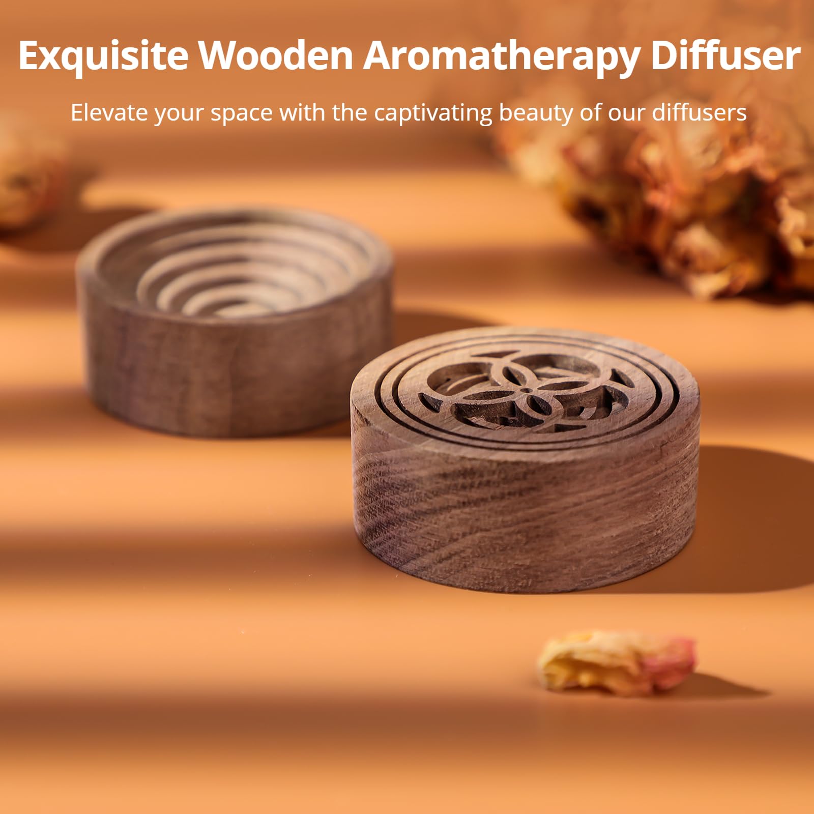 2 PCS Wooden Essential Oil Diffuser, Walnut Wood Diffuser, Aromatherapy Diffuser, Small Round Diffuser for Home, Offices, Cars, Yoga Rooms, Sauna Rooms, SPA Centers - WoodArtSupply