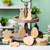 AWIZOM 12 Pcs Wooden Holiday Cutouts Unfinished Shamrock Heart Bunny Egg Shaped Table Sign Standing Wooden Centerpieces Unpainted Wood Blocks for DIY Crafts Valentine Day St.Patrick Day Easter Decors AWIZOM