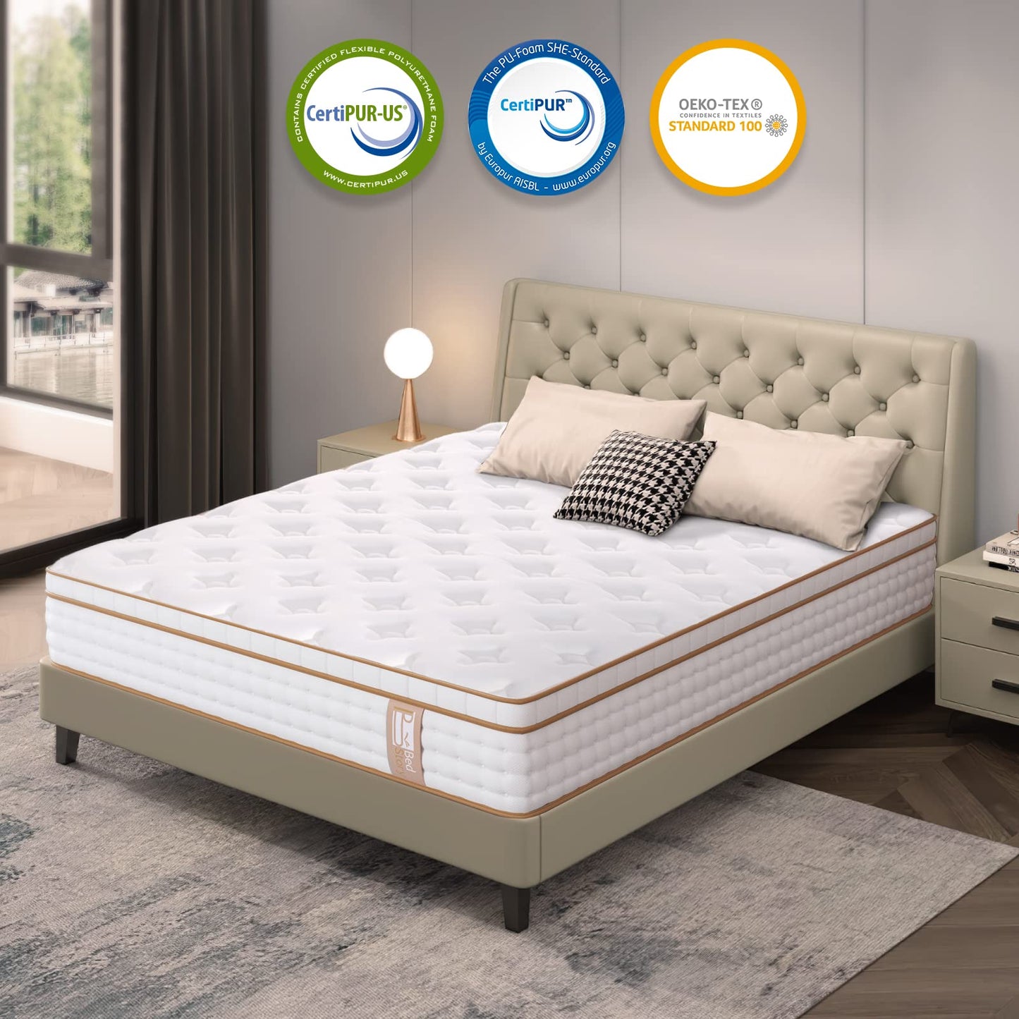 BedStory 14" Hybrid Twin Mattress in a Box, Gel Memory Foam Mattress with Pocket Spring, Medium Firm Mattress with Dual Brim Design for Support&Pressure Relieving&Motion Isolated Sleep, Made in USA