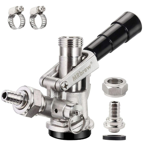 MRbrew All 304 Stainless Steel Keg Coupler, Commercial Sankey Kegerator D System Keg Tap Dispenser for I.D 5/16'' Draft Beer Line Gas Brewing Tubing with Check Valve Sealing Washer Hose Clamp MRbrew