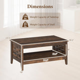Giantex Farmhouse Coffee Table, 2-Tier Center Table with Storage Open Shelf & Woven Slatted Design, 39.5" Rectangular Accent Cocktail Table, Wood Coffee Tables for Living Room (Rustic Brown) Giantex