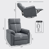 HOMCOM Swivel Rocker Recliner Chair, Wide Glider Rocking Single Sofa with Pocket Spring, Footrest, Modern Fabric Overstuffed Reclining Chair for Living Room, Bedroom, Quick Assembly, Gray HOMCOM