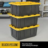 CX BLACK & YELLOW, 27-Gallon Heavy Duty Tough Storage Container & Snap-Tight Lid, (14.3"H x 20.6"W x 30.6"D), Weather-Resistant Design and Stackable Organization Tote [4 Pack] CX