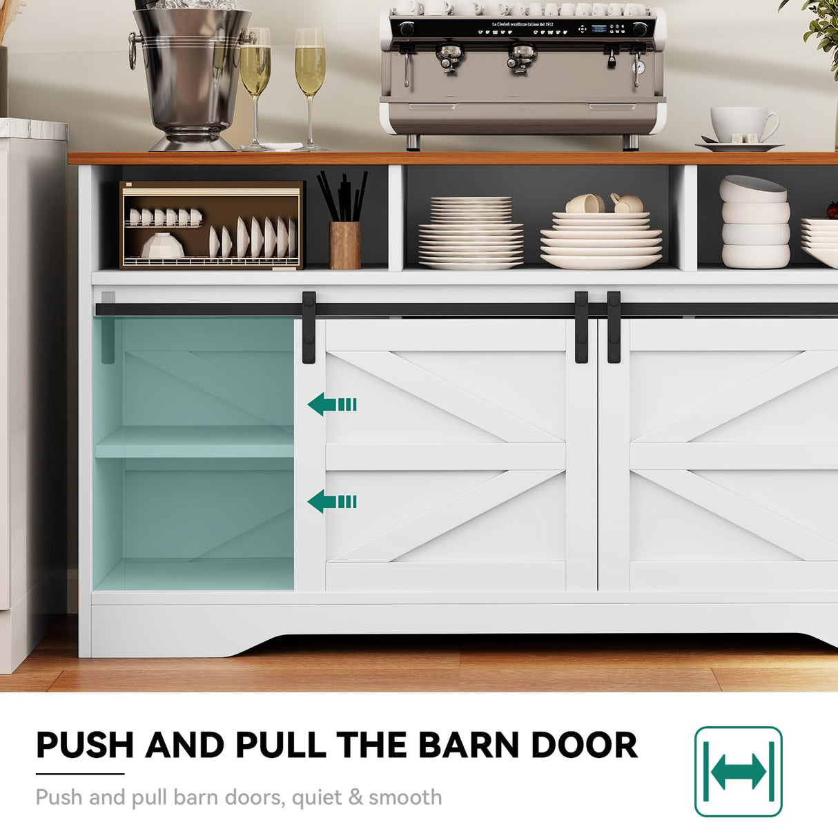 YITAHOME Large Buffet Sideboard Cabinet, 59" Farmhouse Buffet Cabinet with Drawers & Sliding Doors, Storage Cabinet for Kitchen, Living Room (White) YITAHOME