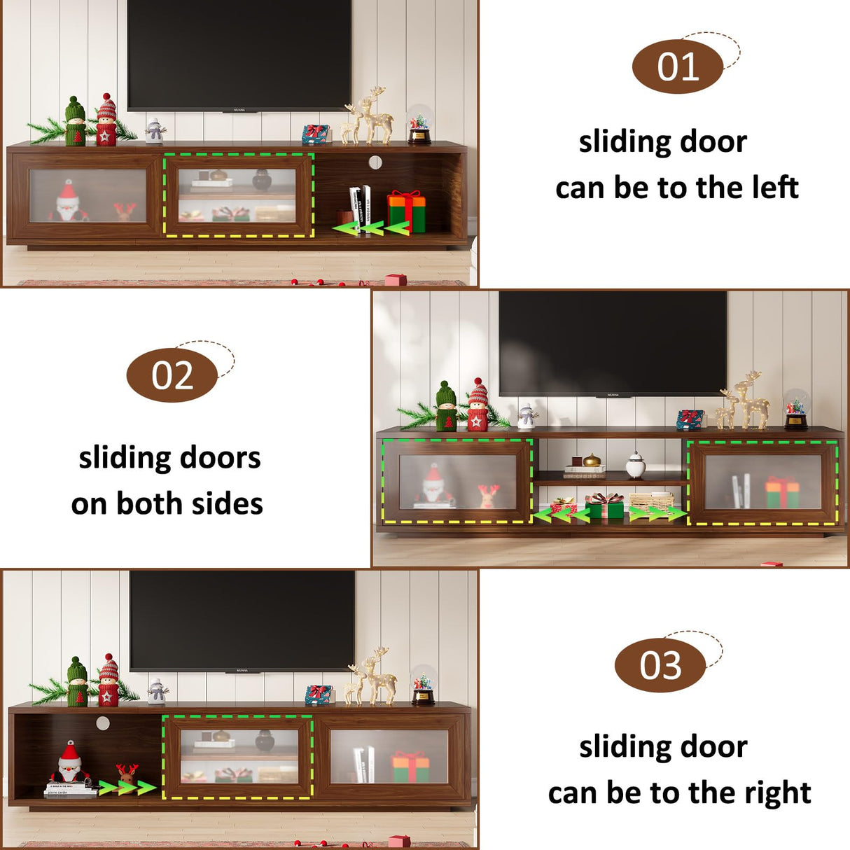 HSH 70" TV Stand for 75 inch TVs,Entertainment Center for Living Room with Storage,Farmhouse Walnut TV Stand Wood with Sliding Doors,Low Media Console Cabinet for Bedroom HSH