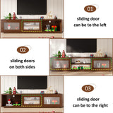 HSH 70" TV Stand for 75 inch TVs,Entertainment Center for Living Room with Storage,Farmhouse Walnut TV Stand Wood with Sliding Doors,Low Media Console Cabinet for Bedroom HSH