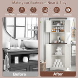 Hlivelood Farmhouse Corner Cabinet, 5-Tier Tall Storage Cabinet with 4 Barn Door & Adjustable Shelves, Bathroom Cabinet with Storage for Living Room, Kitchen, Bathroom, Rustic White Hlivelood