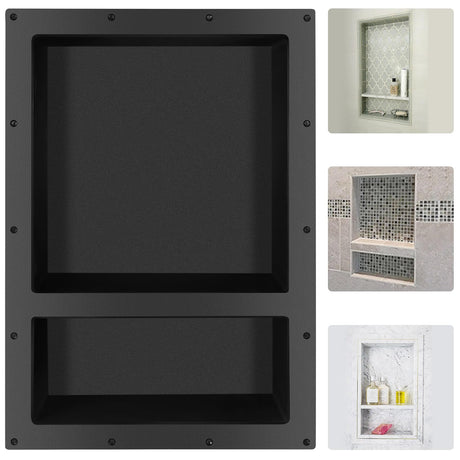 Suteck Shower Niche, 25" x 17" 3.8" Outer Size, Actual Size 14" + 16.5"(Big Grid) 14"+ 6" (Small Grid) Tile Ready Recessed Shower Shelf Bathroom Niche Box for Organization Suteck