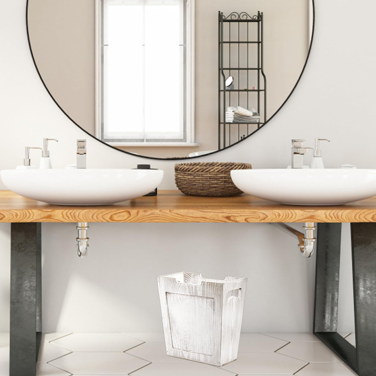 TOPZEA Wood Trash Can, Rectangular Rustic Wooden Waste Basket Farmhouse Wastebasket Bin with Handle Small Narrow Garbage Can Trash Bin for Near Desk, Bedroom, Office, Bathroom, Living Room Decor TOPZEA