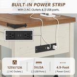 YOMILUVE Farmhouse Computer Desk with 2 Drawers, 39 Inch Small Office Computer Desk with Power Outlets, Compact Writing Study Desk for Small Spaces, Antique White YOMILUVE