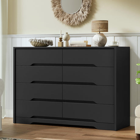 RALGEND 8 Drawer Dresser for Bedroom, White Double Chest of Drawers, Modern Wooden Dresser with Handless Design, Minimalism Style, for Bedroom, Living Room, Hallway, Entryway, Black RALGEND