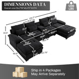 OUYESSIR 134" U Shaped Sectional Cloud Couch,Tufted Couch with Chaise Lounge,Fluffy Black Sectional Couches for Living Room,Comfy Chenille Modular Sofa with Central Console & USB Port OUYESSIR