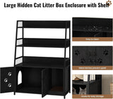 Recaceik Cat Litter Box Enclosure with Shelf Storage, Hidden Cat Washroom Furniture, Large Wood Cat Litter Box Furniture Hidden with Storage and Scratch, Fit Most of Litter Box, Black Recaceik