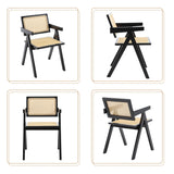 GOOLON Rattan Dining Chairs Set of 4, Rattan Chairs 18 Inch Seat Height for Dining Room, Modern Cane Dining Chair with Woven Backrest, Comfortable Seat, Sturdy Wood Frame for Indoor Kitchen, Black GOOLON