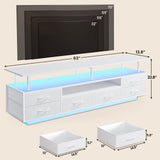 BTHFST LED TV Stand with Power Outlets for 65 70 Inches TVs, Entertainment Center with Open Shelves & 6 PU Fabric Drawers, TV Media Console Table for Living Room, Bedroom, White BTHFST