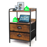 Jixlantuc Night Stand Bedside Table Bedroom Nightstand with Open Shelf Bed Side Table with Fabric Drawers End Table with 2 Drawer Storage Night Stands for Living Room Rustic Brown Black Jixlantuc