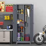 GREATMEET 65" Garage Storage Cabinet, Broom Closet Storage Cabinet, Metal Cabinets with Doors and Shelves, Utility Closet for Brooms and Mops, Utility Cabinets for Storage, Grey GREATMEET