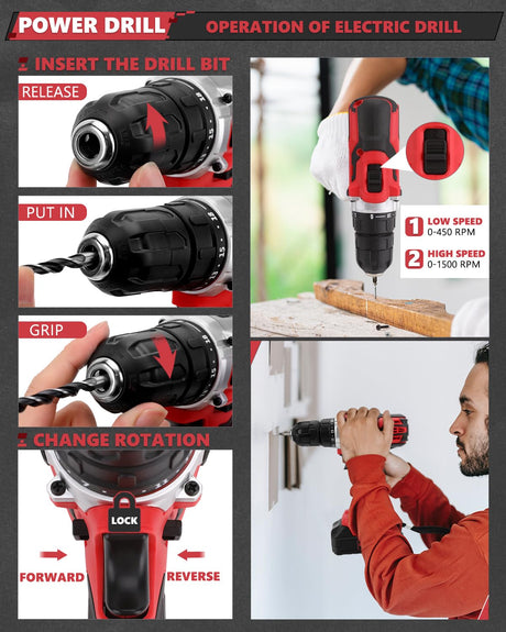KingTool Home Tool Set Kit - 286 PCS Home Auto Repair Tool Kit with Rolling Tool Box, Mechanic Tool Sets with 21V Max Cordless Power drill, Perfect for Homeowner, Diyer, Handyman KINGTOOL