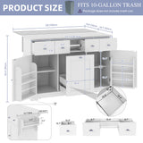 DWVO Kitchen Island with Drop Leaf, 59" Large Mobile Storage Islands with Power Outlet, Double Pull-Out Trash Can Cabinets Fits 10-Gal Garbage Bin, Rolling Kitchen Cart with Spice & Towel Rack, White DWVO