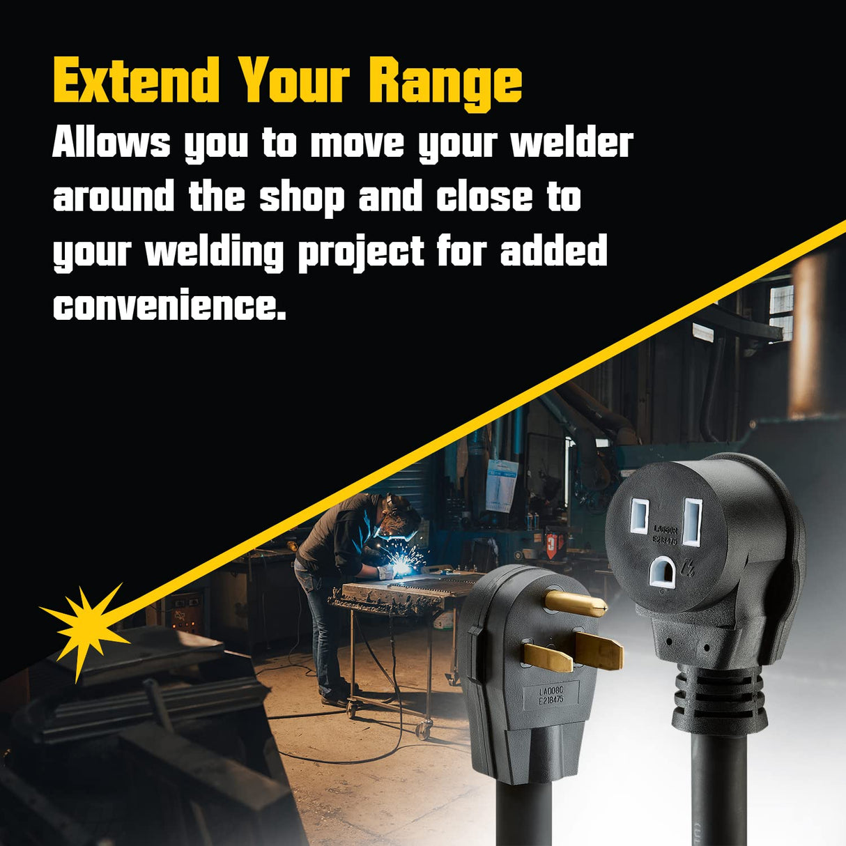 PrimeWeld Welder Extension Cord, SOOW Rated, 50 amp, 250v NEMA 6-50 Heavy Duty Welding Cable, 6 Gauge, (25ft) PRIMEWELD