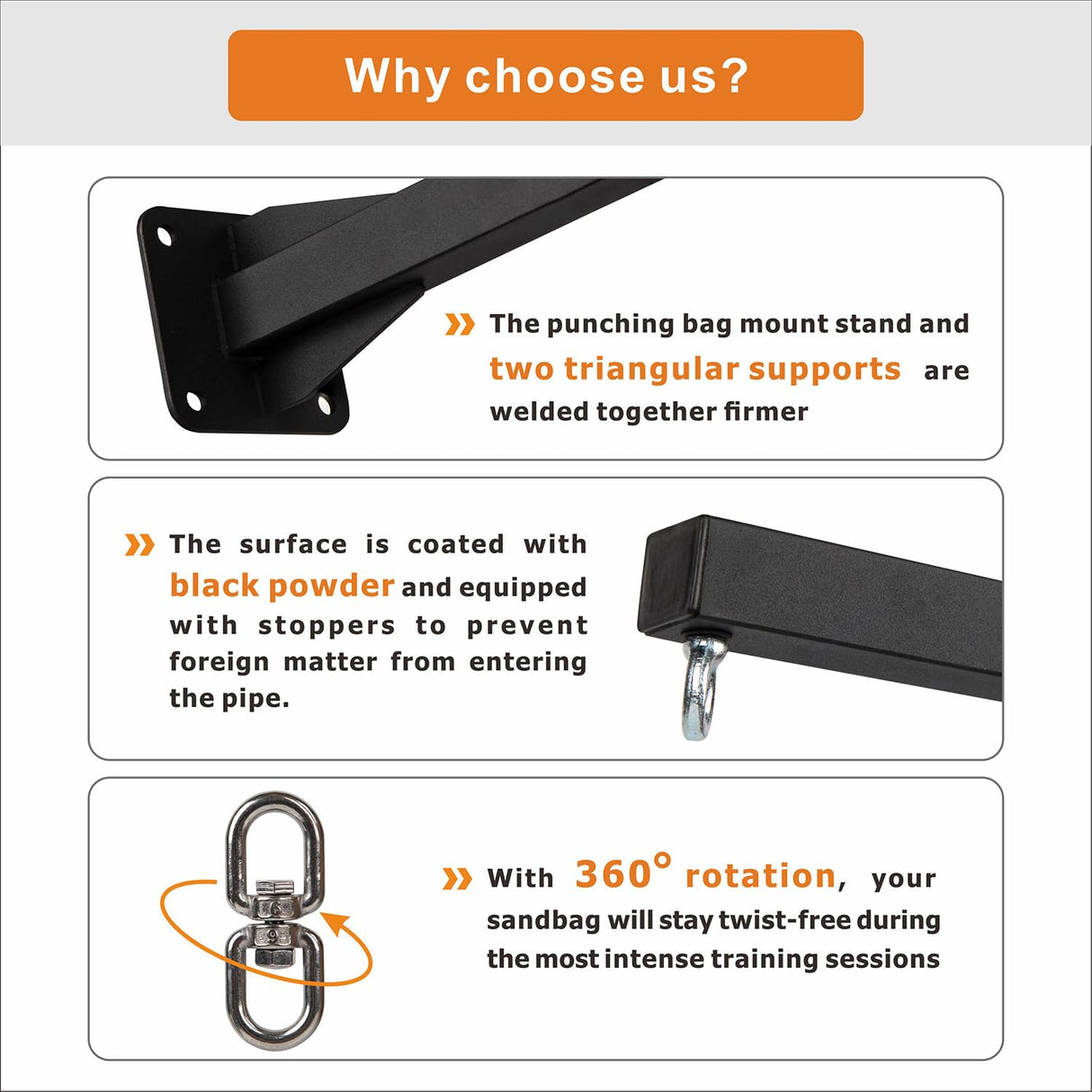 YZZHAJ Heavy Punching Bag Wall Mount Hanger,Heavy-Duty Boxing Bag Bracket,Punching Bag Mount Stand for Muay Thai and MMA Training, 360 Rotation Swivel Hook Matte Black YZZHAJ